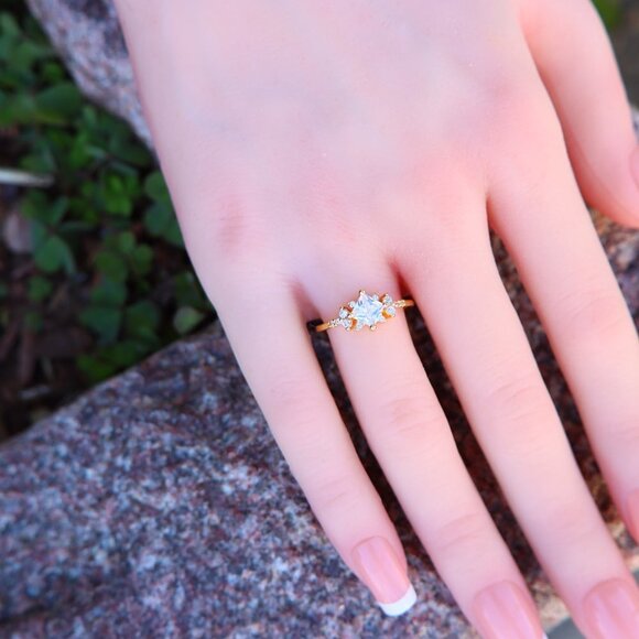 Noble Square Flower Gold Plated Princess Ring for Women, UNVCM074-6 - Picture 3 of 8